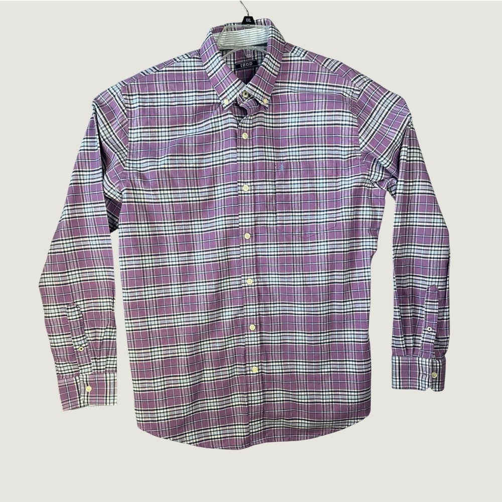 Izod Mens Purple Plaid Long Sleeve Button Down Shirt XXL